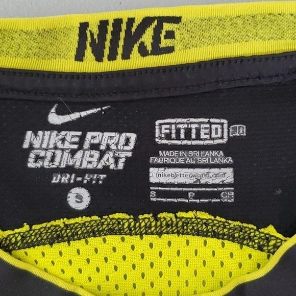 Nike Dri-fit small black and yellow fitted pro combat short sleeve shirt - Picture 5 of 6